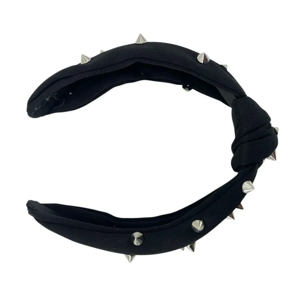 Black Studded Headband Spiked Padded Knot Edgy Punk Rock Hair Accessory